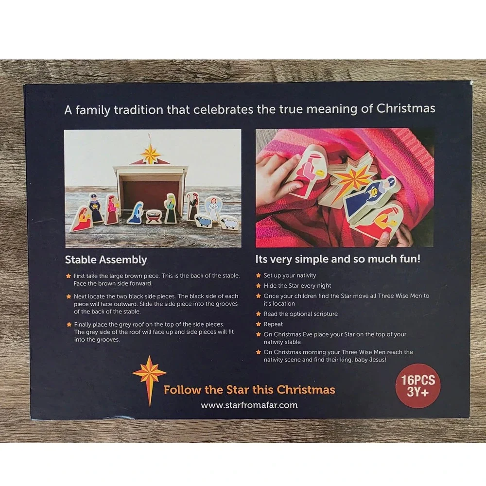 The Christmas Star from Afar Wooden Nativity Set and Book Natalie Ard 16 Piece
